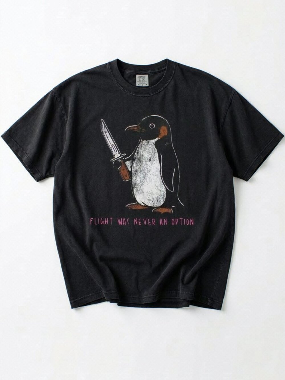 NWT Comfort Colors Penguin With Knife Graphic Tee Black Pepper Washed Oversized